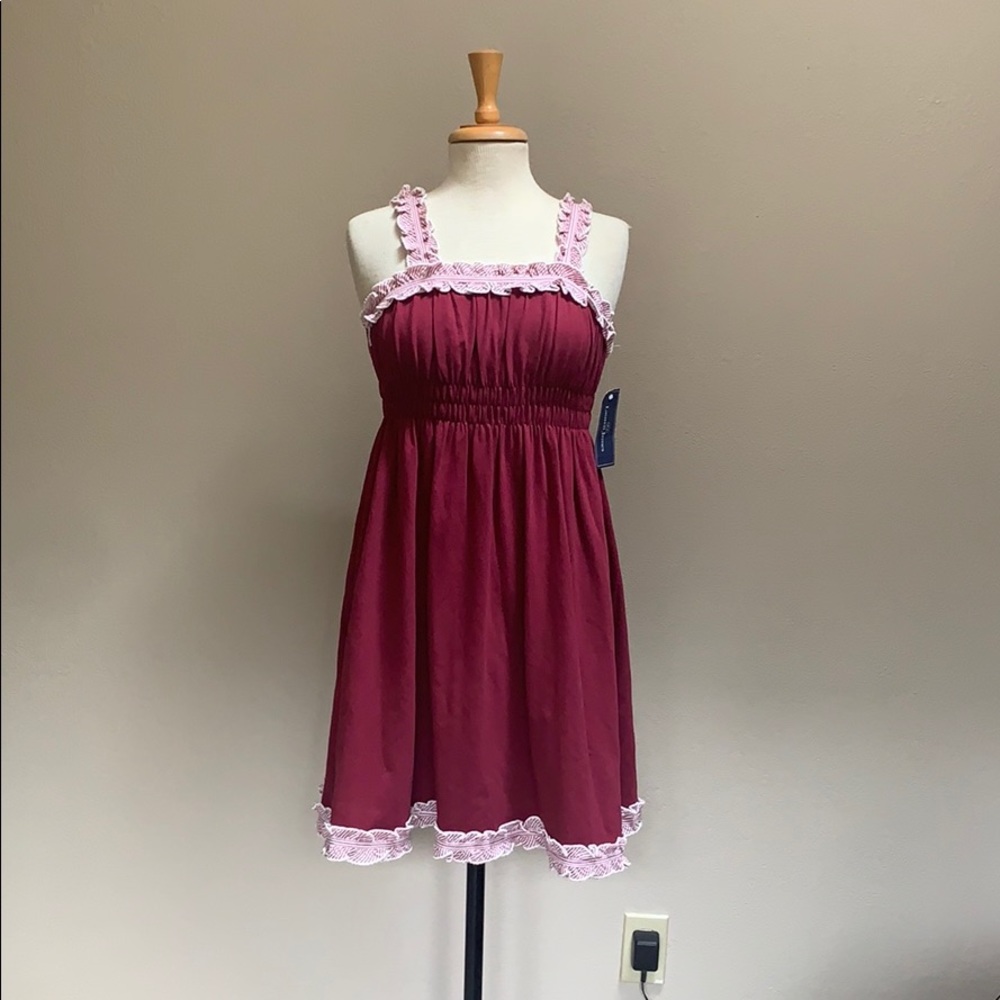 Cute brick red jersey knit Mackenzie dress